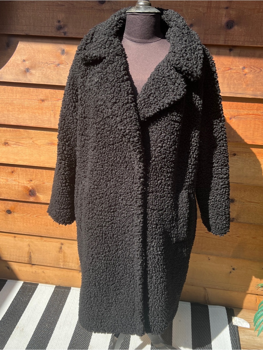 Lucky Brand Black Teddy Faux-Shearling Long Jacket